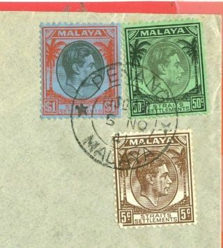 Malaya Straits Settlements &1,  50c,  5c On Penang Cancel Cover Censor Usa