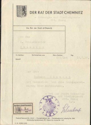 Germany Soviet Zone Gdr Ddr Document Local Revenue Chemnitz 1946 Fiscal