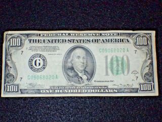 Us Federal Reserve Note $100 One Hundred Dollars Series 1934a G Chicago & Circ.