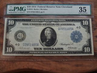 $10 10 Dollars 1914 Federal Reserve Note Cleveland Pmg 35