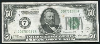 Fr.  2100 - G 1928 $50 Frn Federal Reserve Note “numerical Gold On Demand”