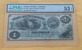 1872 South Carolina 1 Dollar Obsolete Note Pmg Au53 Epq