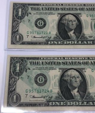 2 Offset Printing Error Notes 1974 $1 Federal Reserve - Back To Front Same Sheet 2