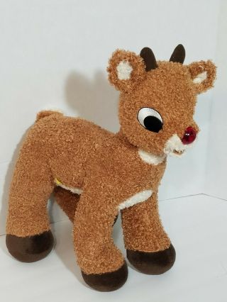 Christmas Build A Bear Rudolph Red Nose Reindeer Curly Plush Toy Talks Lights Up