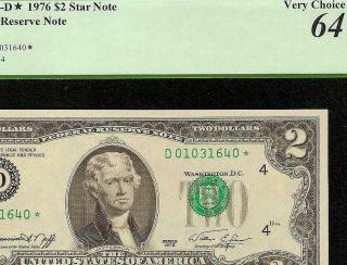 Unc 1976 $2 Dollar Bill Minor Misaligned Overprint Star Error Note Money Pcgs 64