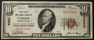1929 $10 National Currency From The First National Bank Of Tyrone,  Pennsylvania