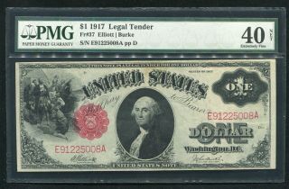 Fr.  37 1917 $1 One Dollar Legal Tender United States Note Pmg Extremely Fine - 40