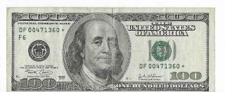 2003 Star Note $100 One Hundred Dollar Bill Low Serial Number,  Df00471360
