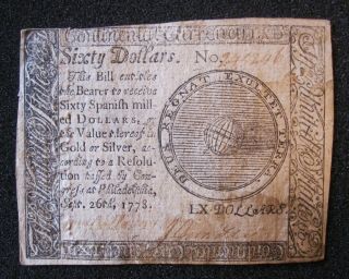 Continental Currency - 60 Dollar Note - 1778