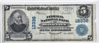 $5 1902 Pb Federal National Boston Massachusetts Ma ( (evenly Circulated))