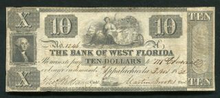 1832 $10 The Bank Of West Florida Appalachicola,  Fl Obsolete Banknote