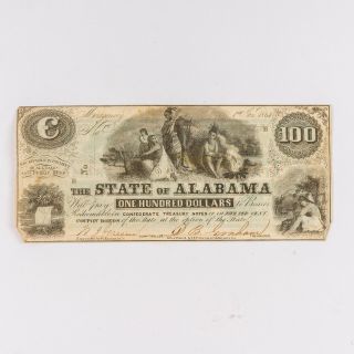 One Hundred Dollar ($100) State Of Alabama Confederate Currency 1864 No 771 Cr12