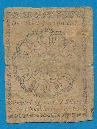 Cc - 20 Scarce 1/3 Of A Dollar Continental Currency February 17th,  1776