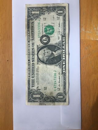 2009 $1 One Dollar Federal Reserve Note Major Print Shift Error