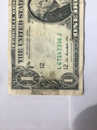 2009 $1 One Dollar Federal Reserve Note Major Print Shift Error 2