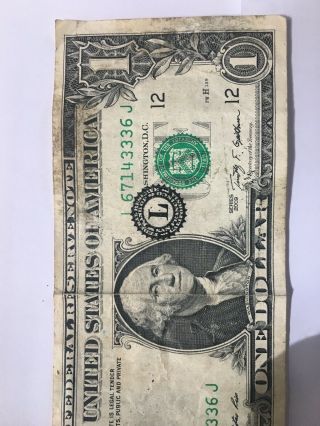2009 $1 One Dollar Federal Reserve Note Major Print Shift Error 3