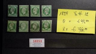 18353 France 1854 Fine Lot W 8 Issues Of Yv 12 - Cv € 760,  00