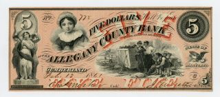 1861 $5 The Allegany County Bank - Cumberland,  Maryland Note Au