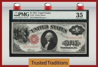 Tt Fr 37 1917 $1 Legal Tender Note Small Red Seal " Sawhorse " Pmg 35 Choice Vf