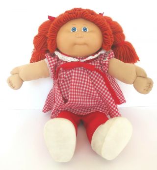 Vintage Coleco 1985 16 " Cabbage Patch Doll W/red Pigtails & Red Checked Outfit