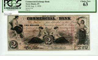 1858 $2 Terre Haute,  In.  Commercial Exchange Bank.  Pmg 63