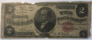 1891 $2 Silver Certificate Rosecrans/nebeker Fr.  245