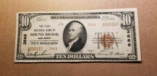 $10 1929 The First National Bank Of Bound Brook Nj Ch 3866 27 Reported Scarce
