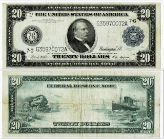 Fr.  991a 1914 $20 Twenty Dollars Frn Federal Reserve Note Chicago,  Il Very Fine,