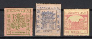 China Local 1893 Hankow Group Of 3 Stamps Chan Lh5 Lh7 Lh8 Og