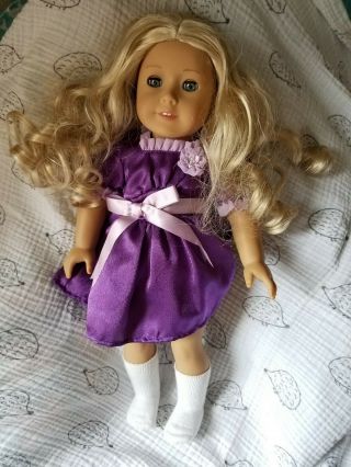 American Girl Doll Caroline Blonde Green Eyes Purple Dress Curls