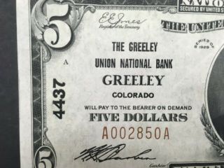 Usa 5 Dollars National - Greeley,  Colorado 1929 - Charter 4437 - - - Unc