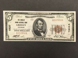 USA 5 Dollars National - GREELEY,  Colorado 1929 - Charter 4437 - - - UNC 2