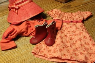 Diva American Girl Doll Euc Caroline Travel Outfit Spencer & Hat Cap Boots Red