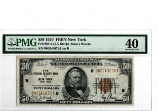 1929 $50 Federal Reserve Bank Note Ny Fr 1880 - B Pmg 40 Jones/woods 19 - C081