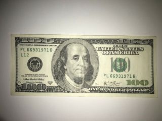 2003 A $100 Hundred Dollar Bill,  Federal Reserve Note,  Serial Fl66931971b