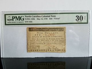 Colonial Currency - North Carolina $10 May 1779 Nc - 184b Pmg 30