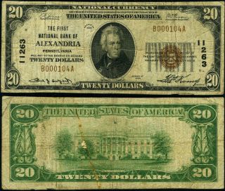 Alexandria Pa - Pennsylvania $20 1929 T - 1 National Bank Note Ch 11263 Fnb Fine