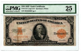 Tr 1922 Pmg 25 Very Fine $10 Large Size Gold Certificate Best 25 Seen