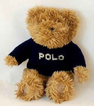 Ralph Lauren Polo Teddy Bear Plush Stuffed Animal Toy Blue Sweater Spellout 2002