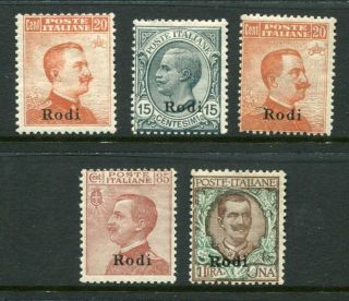 Rodi Aegean Islands 1917 - 23 Mh Mnh Lot 5 Stamps Cat Euro 880