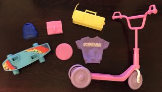 My Sister Stacie Barbie Doll Set Accessories Scooter Skateboard Mattel 9365