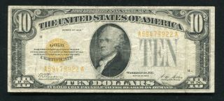 Fr.  2400 1928 $10 Ten Dollars Gold Certificate Currency Note Very Fine