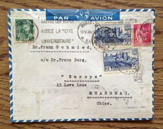 France 1939,  Airmail Cover,  From Paris,  Mailed To Shanghai,  China