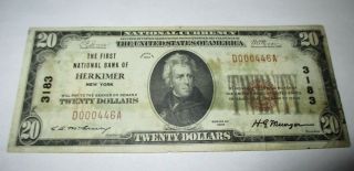 $20 1929 Herkimer York Ny National Currency Bank Note Bill Ch.  3183 Fine