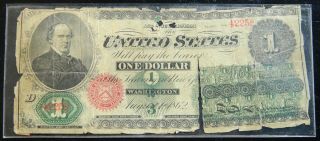 1862 $1 U.  S.  Legal Tender Note Scarce Large Format - $1 Bill In Intensive Care