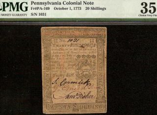 1773 Pennsylvania Colonial Currency Note Paper Money Pa - 169 Pmg 35