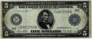 1914 $5 Five Dollars Frn Federal Reserve Note Philadelphia,  Pa
