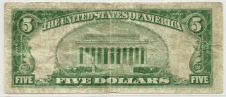 1929 US $5 National Currency Note - Merchants National Bank of Bedford,  Mass 2