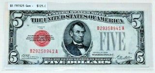 Fr 1525 1928 $5 Five Dollars Red Seal Legal Tender United States Note Gem Unc