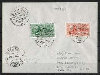 Egeo Islands Italy 1942 Espresso Cover From Cicladi To Rodi With Sass 15 - 16